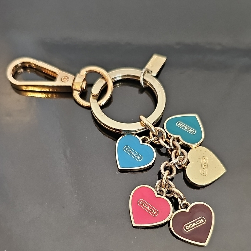 Coach Heart Bag Charm Key Holder - Gold, Blue, Red, Brown